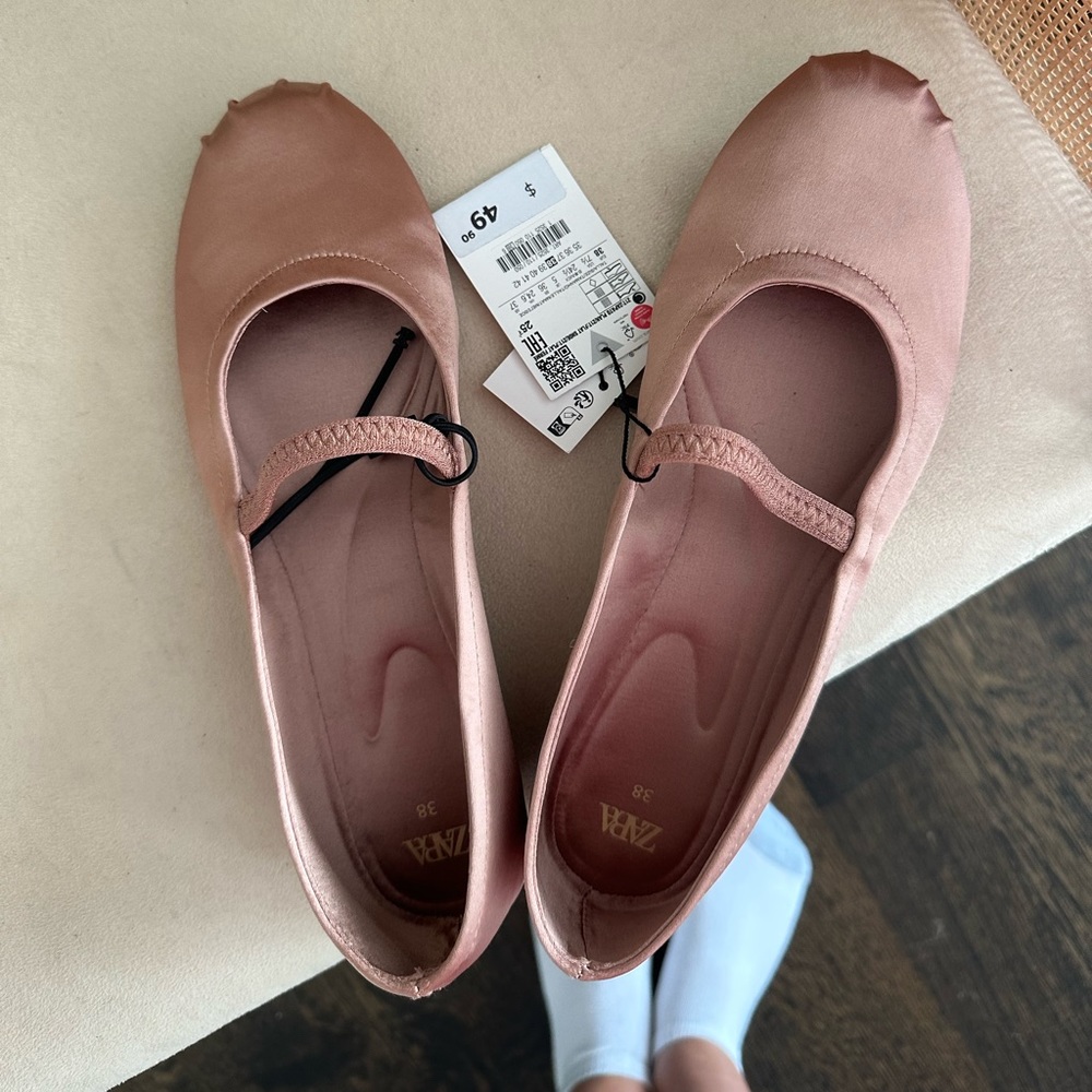 Zara Satin Ballet Flats Dusty Pink - Size 38